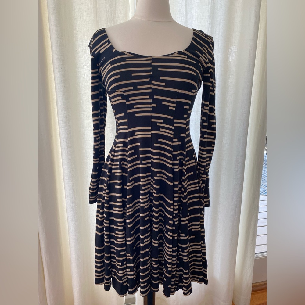 Anthropology HD Black and Cream Striped Dress XS $54